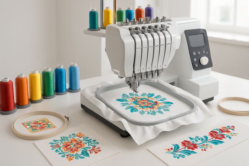 don't include a title ("embroidery department") and include an embroidery machine.