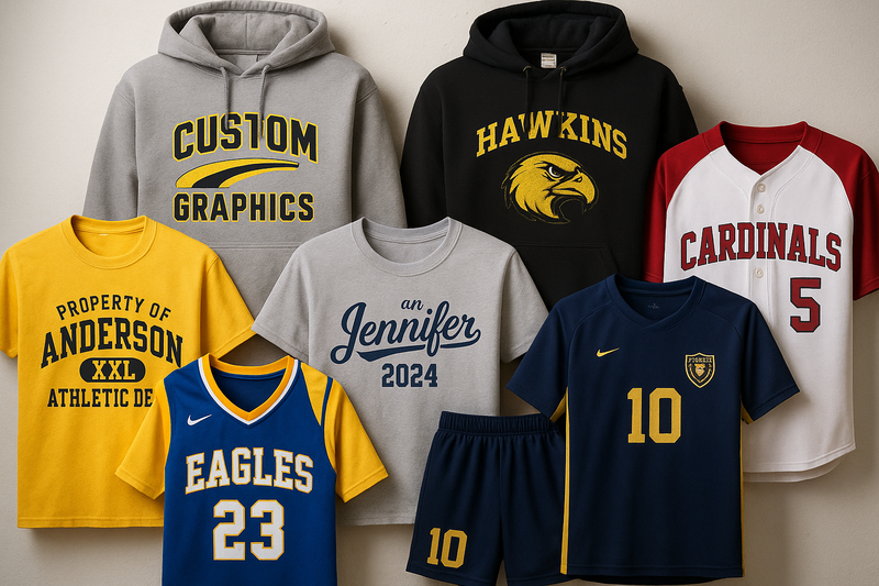 its more custom apparel rather than store apparel, like hoodies,t shirts, and sport uniforms rather than denim jackets